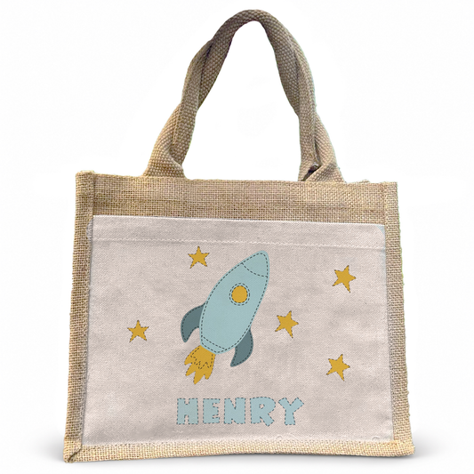 Jute Pocket Tasche mit Namen | Rakete