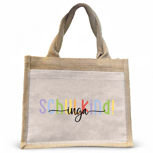 Jute Pocket Tasche mit Namen | Schulkind bunt 2