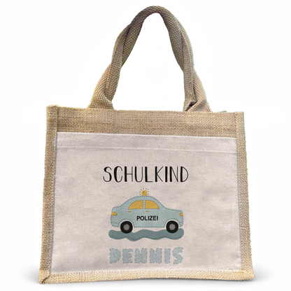 Jute Pocket Tasche mit Namen | Schulkind Polizei