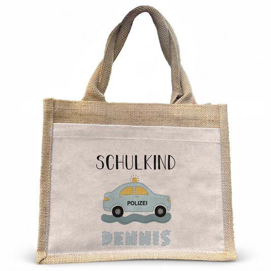 Jute Pocket Tasche mit Namen | Schulkind Polizei