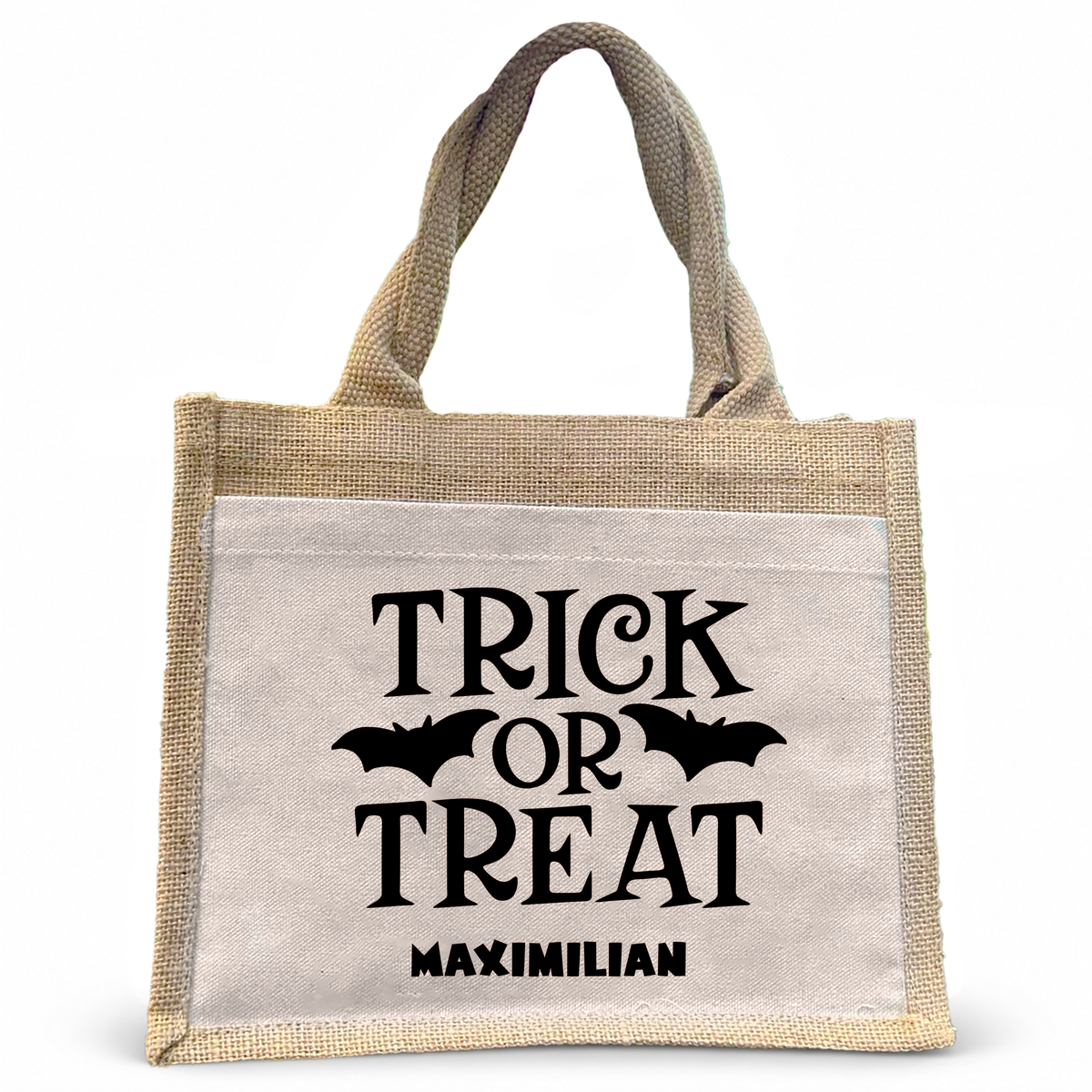 Jute Pocket Tasche mit Name | Trick or Treat schwarz