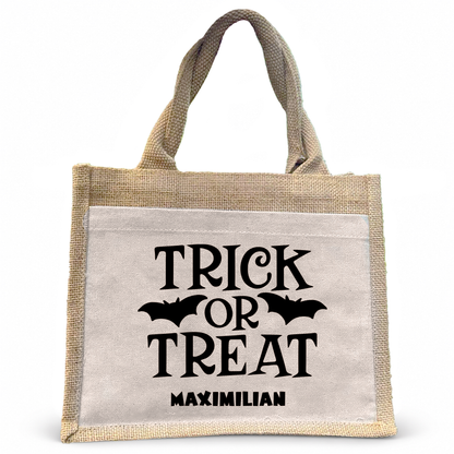 Jute Pocket Tasche mit Name | Trick or Treat schwarz