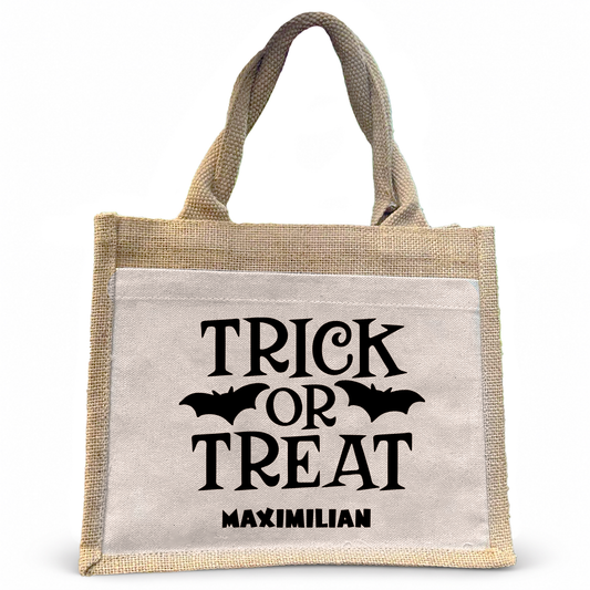 Jute Pocket Tasche mit Name | Trick or Treat schwarz