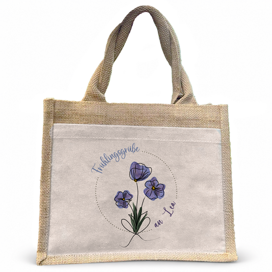 Jute Pocket Tasche mit Namen | Veilchen