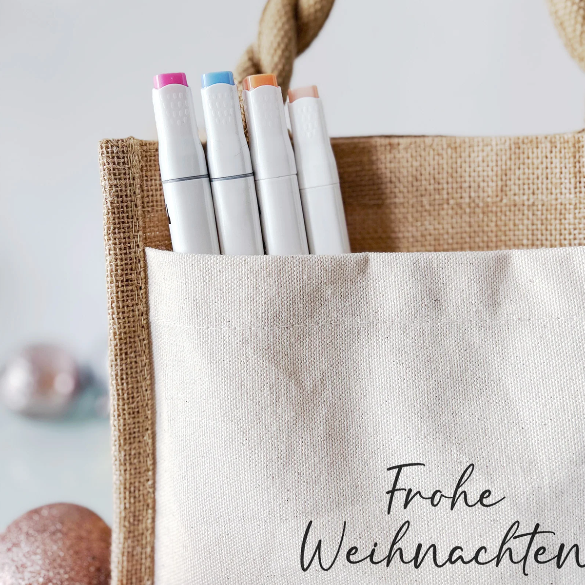 Jute Pocket Tasche mit Namen | Alpaka grün