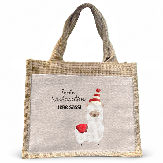 Jute Pocket Tasche mit Namen | Alpaka rot