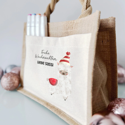 Jute Pocket Tasche mit Namen | Alpaka rot