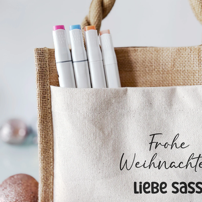 Jute Pocket Tasche mit Namen | Alpaka rot