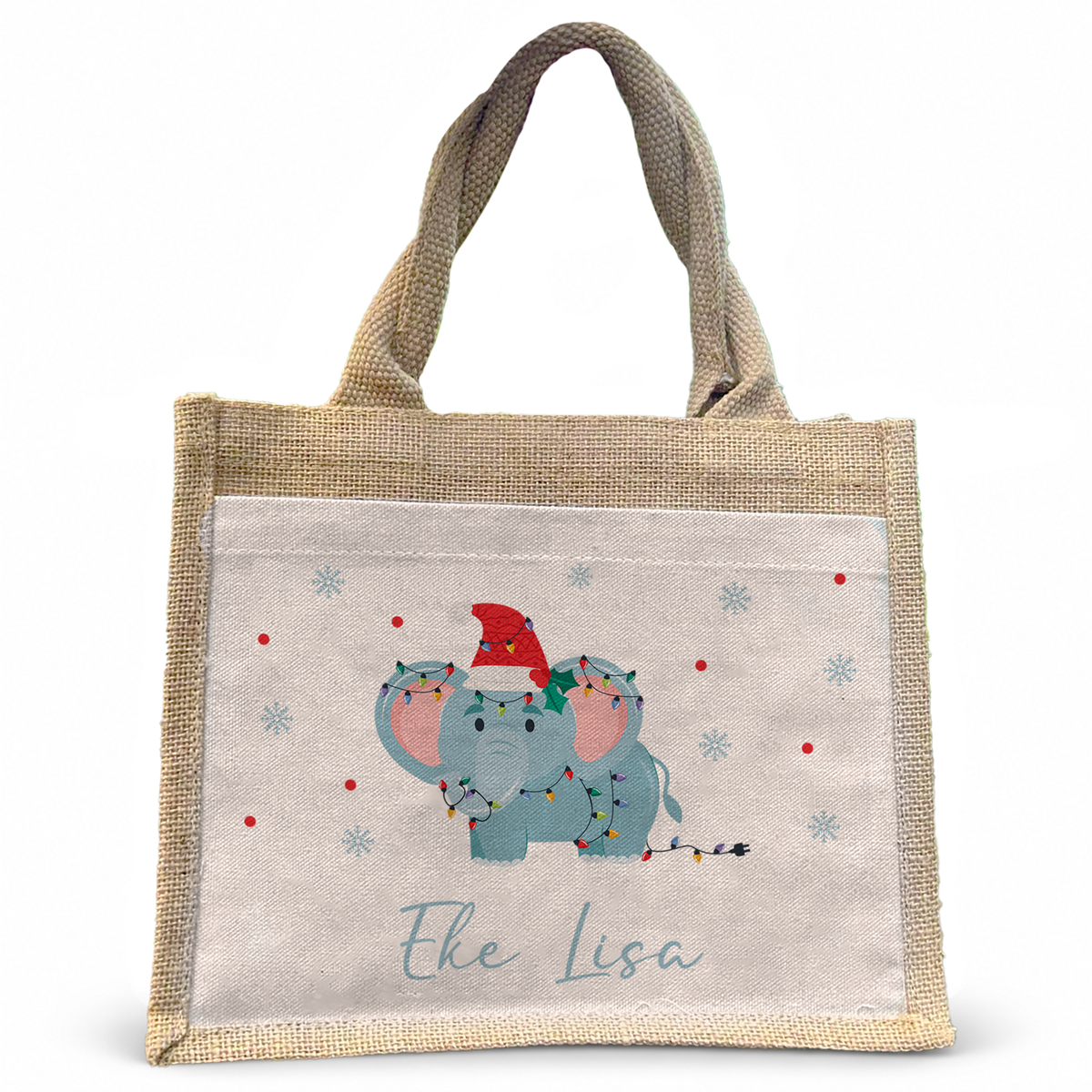 Jute Pocket Tasche mit Namen | Weihnachts- Elefant