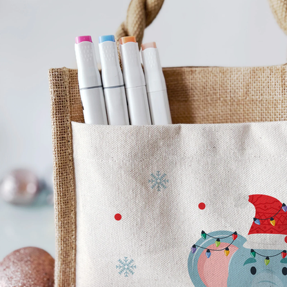 Jute Pocket Tasche mit Namen | Weihnachts- Elefant