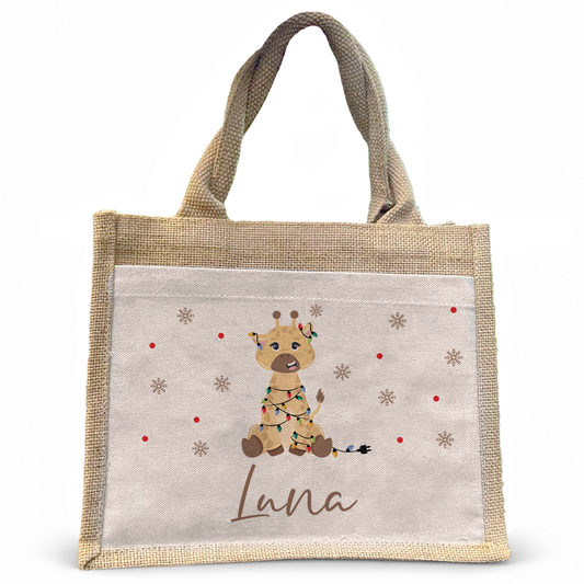 Jute Pocket Tasche mit Namen | Weihnachts- Giraffe