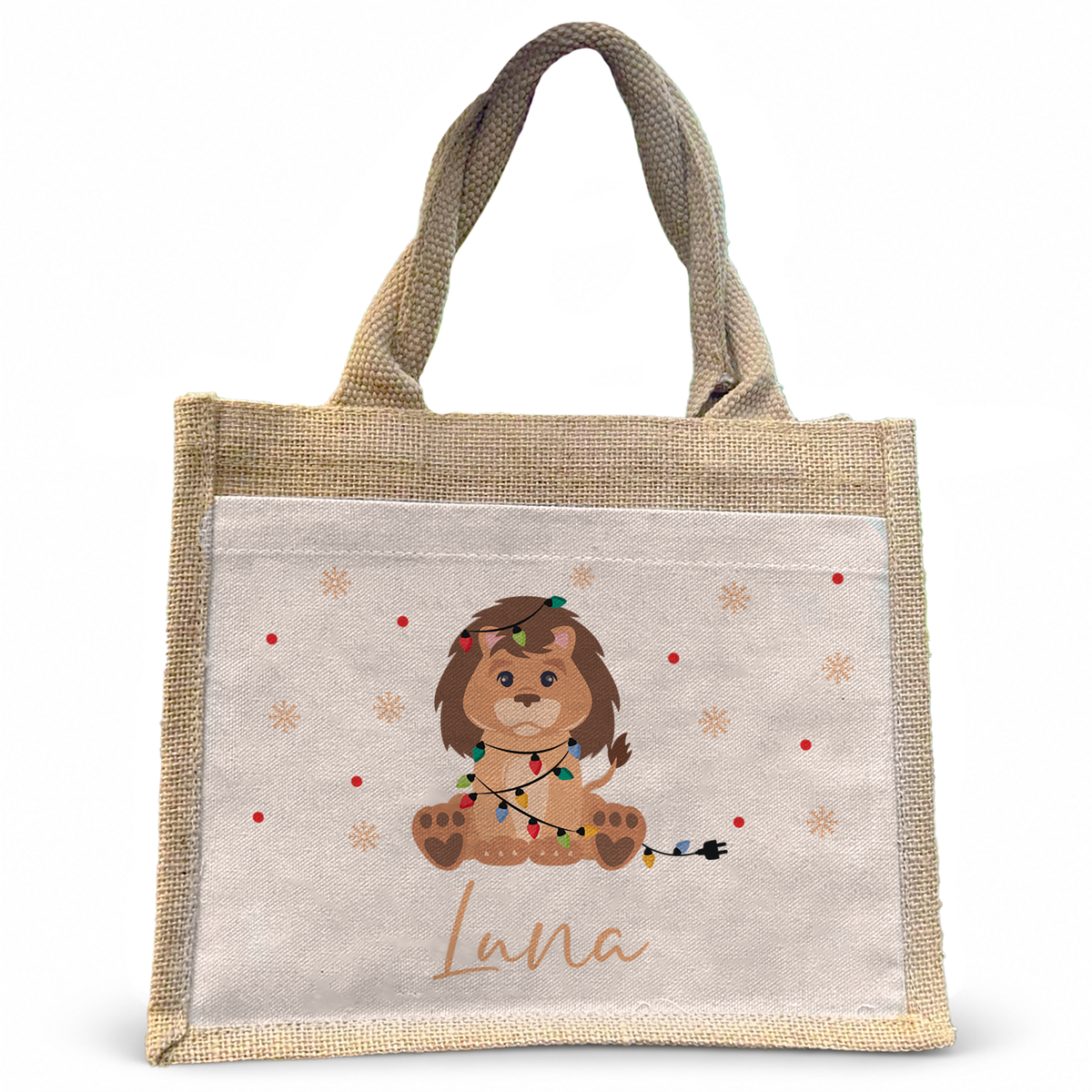 Jute Pocket Tasche mit Namen | Weihnachts- Löwe