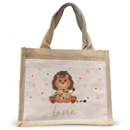 Jute Pocket Tasche mit Namen | Weihnachts- Löwe