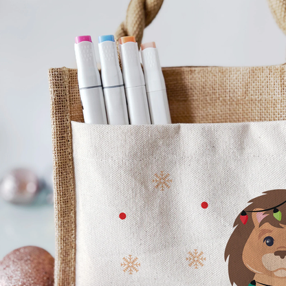 Jute Pocket Tasche mit Namen | Weihnachts- Löwe