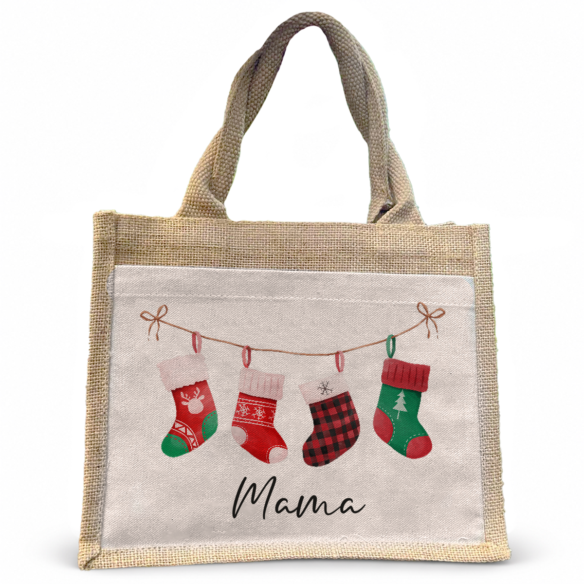 Jute Pocket Tasche mit Namen | Socken