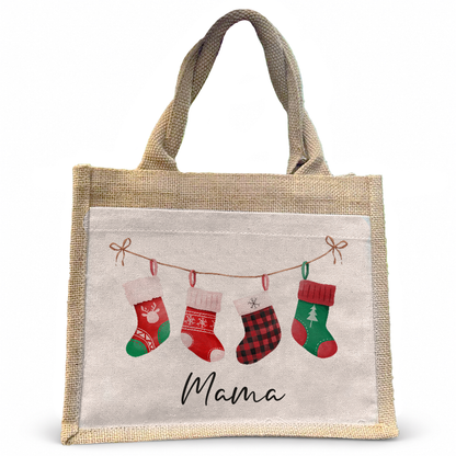 Jute Pocket Tasche mit Namen | Socken