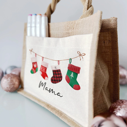 Jute Pocket Tasche mit Namen | Socken