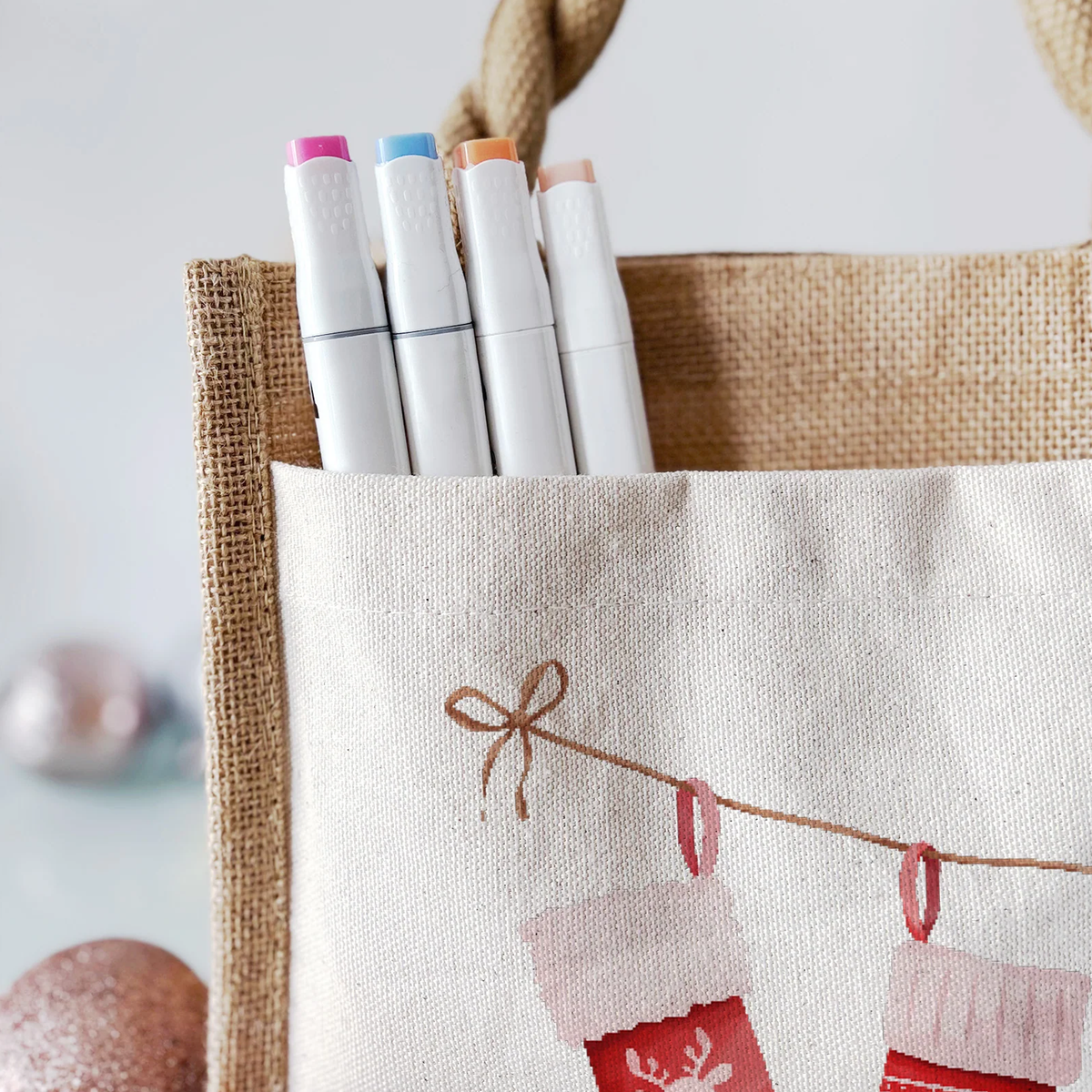 Jute Pocket Tasche mit Namen | Socken