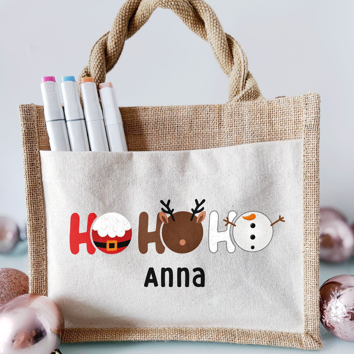 Jute Pocket Tasche mit Namen | Ho Ho Ho