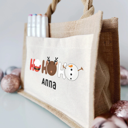 Jute Pocket Tasche mit Namen | Ho Ho Ho