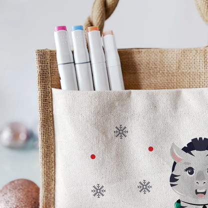 Jute Pocket Tasche mit Namen | Weihnachts- Zebra