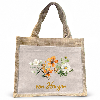 Jute Pocket Tasche | Wild Blumen 3