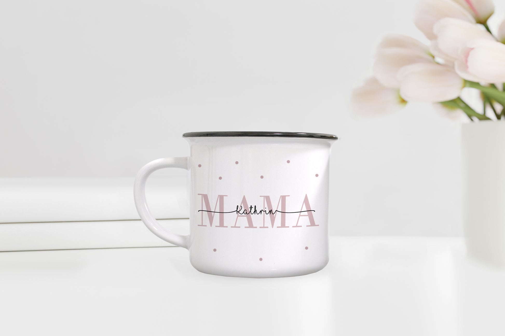 Keramik Emaille-Optik Tasse mit Namen + Kinder Geburtsjahr | Mama - verschenkich.de