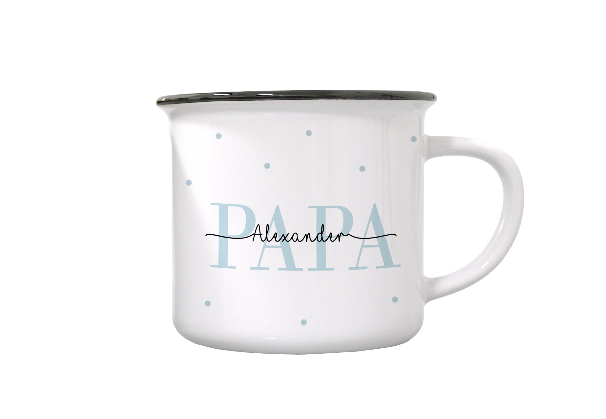 Keramik Emaille-Optik Tasse mit Namen + Kinder Geburtsjahr | Papa - verschenkich.de