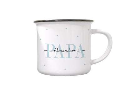 Keramik Emaille-Optik Tasse mit Namen + Kinder Geburtsjahr | Papa - verschenkich.de