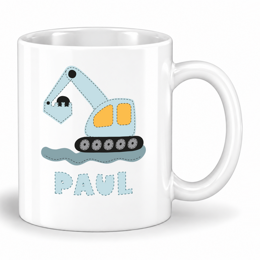 Keramik Tasse mit Namen | Bagger blau