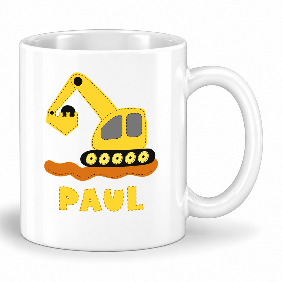 Keramik Tasse mit Namen | Bagger gelb