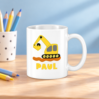 Keramik Tasse mit Namen | Bagger gelb