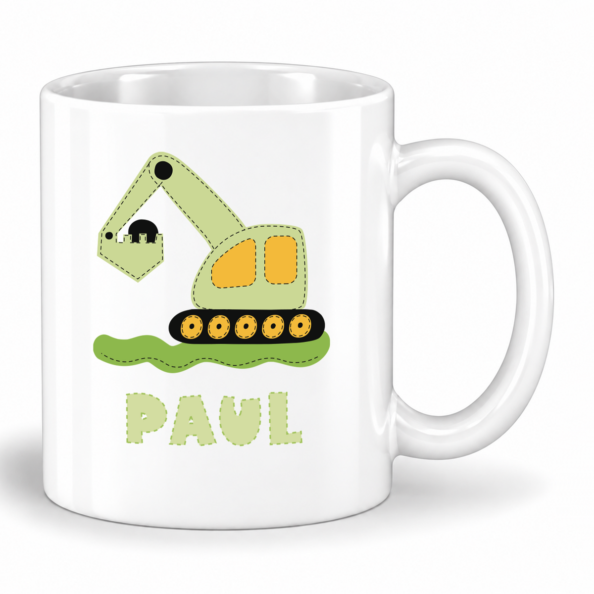 Keramik Tasse mit Namen | Bagger grün
