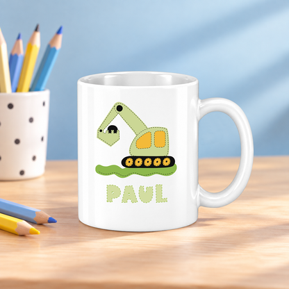 Keramik Tasse mit Namen | Bagger grün