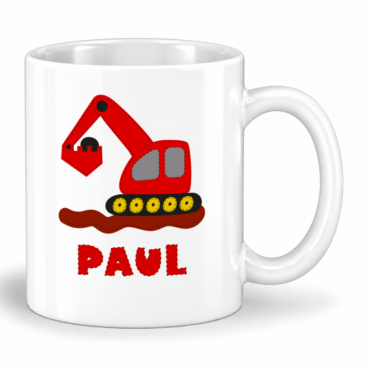Keramik Tasse mit Namen | Bagger rot