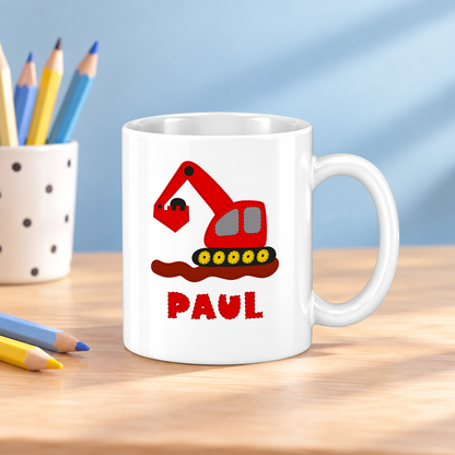 Keramik Tasse mit Namen | Bagger rot