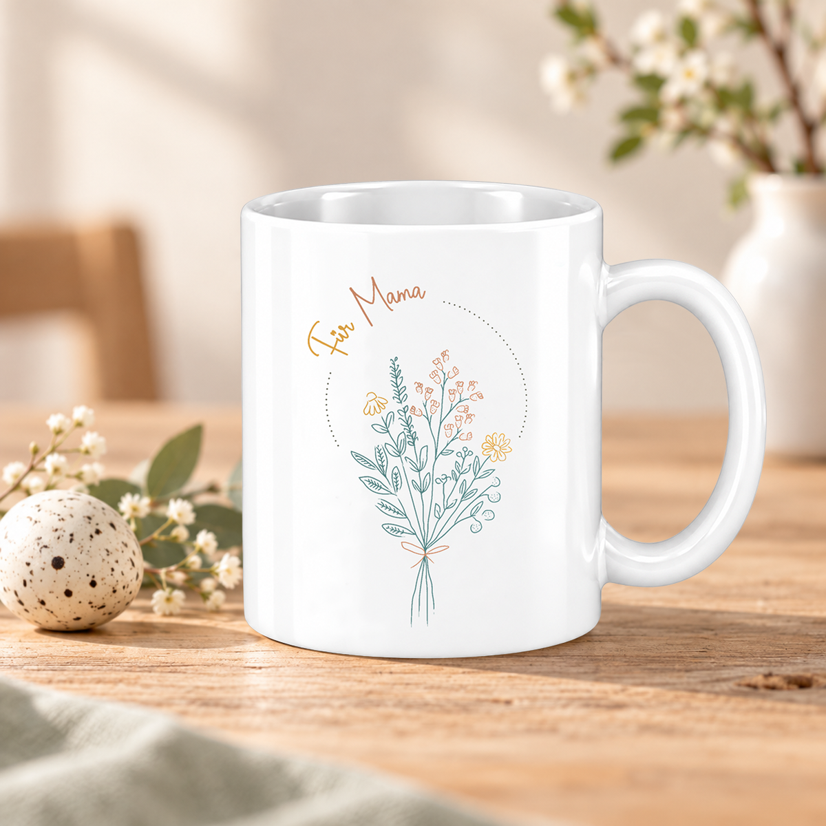 Keramik Tasse mit Namen | Blumenstrauß