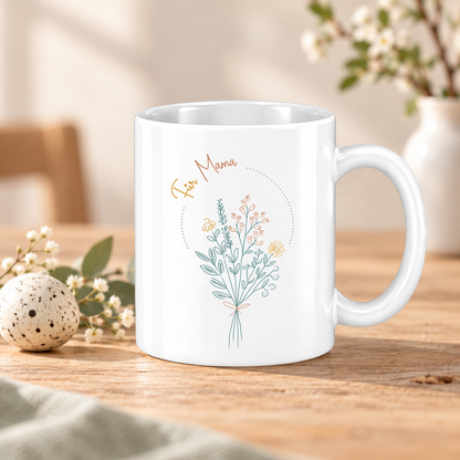 Keramik Tasse mit Namen | Blumenstrauß
