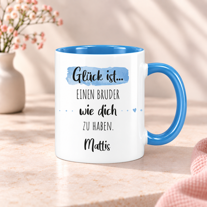Keramik Tasse mit Namen | Glück ist einen Bruder wie dich zu haben