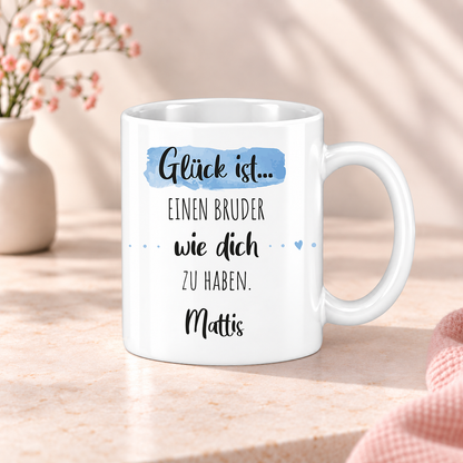 Keramik Tasse mit Namen | Glück ist einen Bruder wie dich zu haben