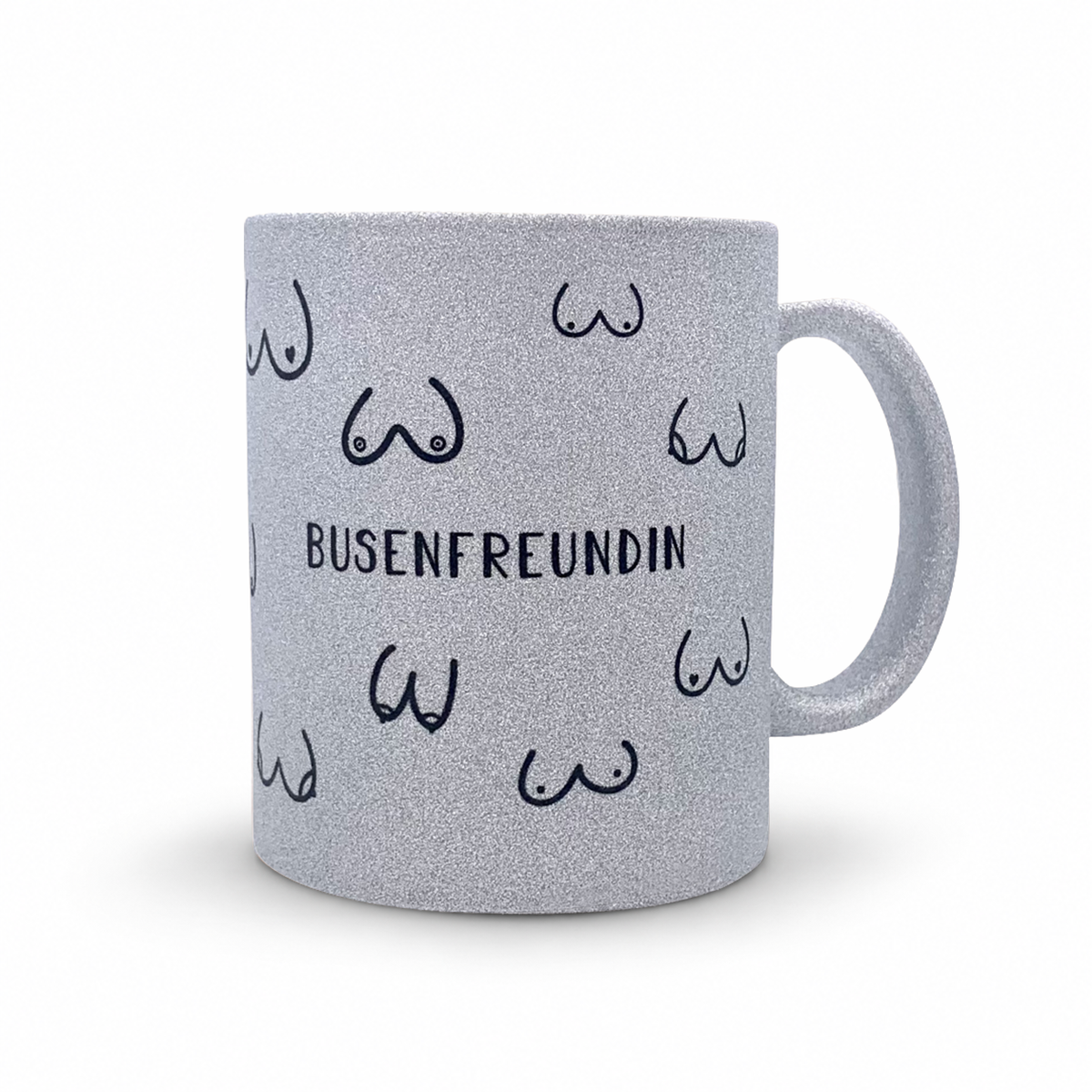 Keramik Tasse in Glitzer + Silber-Grau | Busenfreundin 1.0