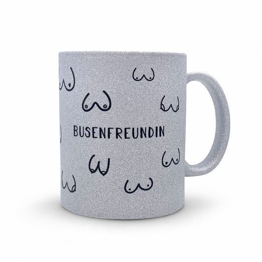Keramik Tasse in Glitzer + Silber-Grau | Busenfreundin 1.0