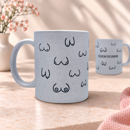 Keramik Tasse in Glitzer + Silber-Grau | Busenfreundin 1.0