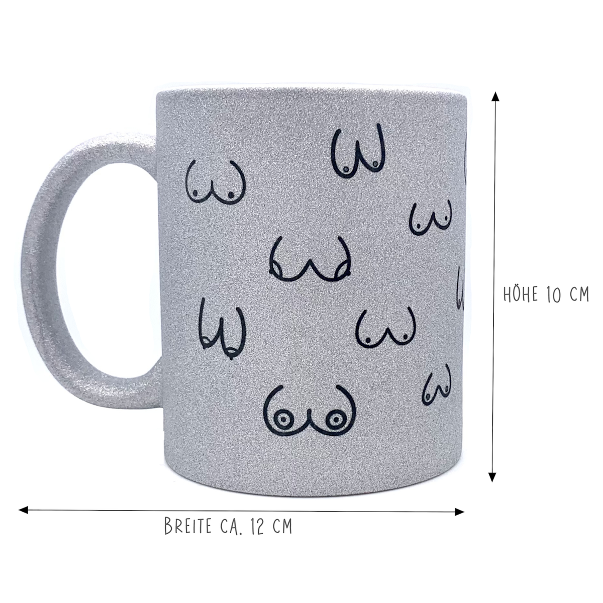 Keramik Tasse in Glitzer + Silber-Grau | Busenfreundin 1.0