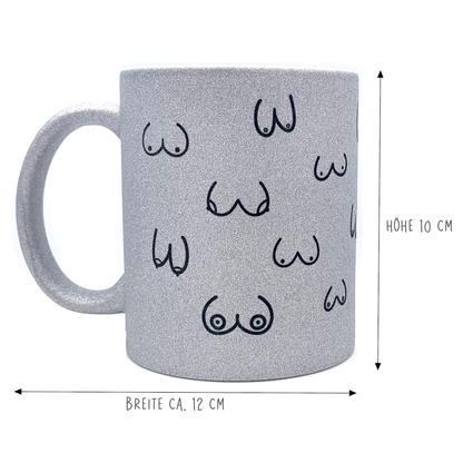 Keramik Tasse in Glitzer + Silber-Grau | Busenfreundin 1.0