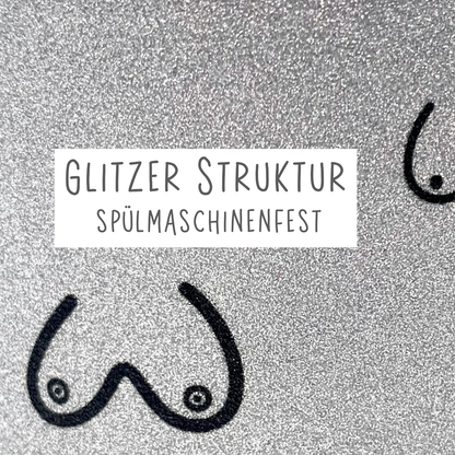 Keramik Tasse in Glitzer + Silber-Grau | Busenfreundin 1.0