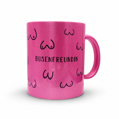 Keramik Tasse in Glitzer + Pink | Busenfreundin 1.0