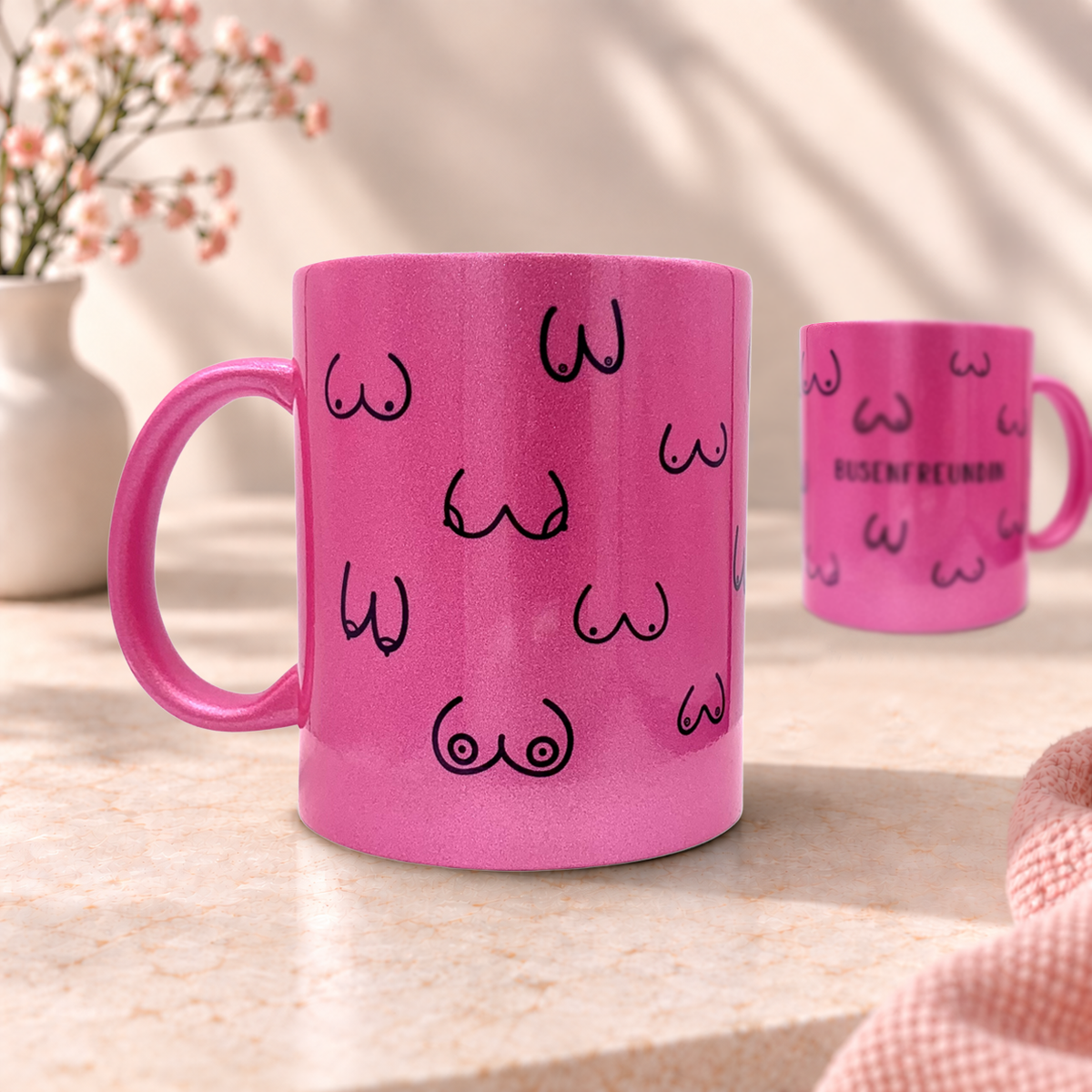 Keramik Tasse in Glitzer + Pink | Busenfreundin 1.0