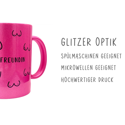 Keramik Tasse in Glitzer + Pink | Busenfreundin 1.0