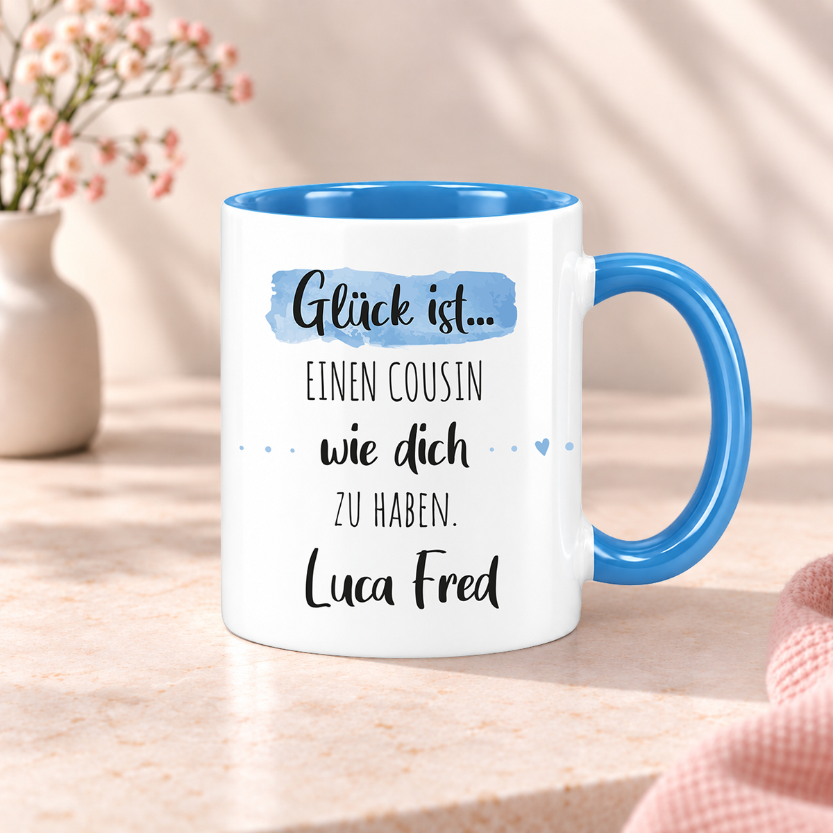Keramik Tasse mit Namen | Glück ist einen Cousin wie dich zu haben